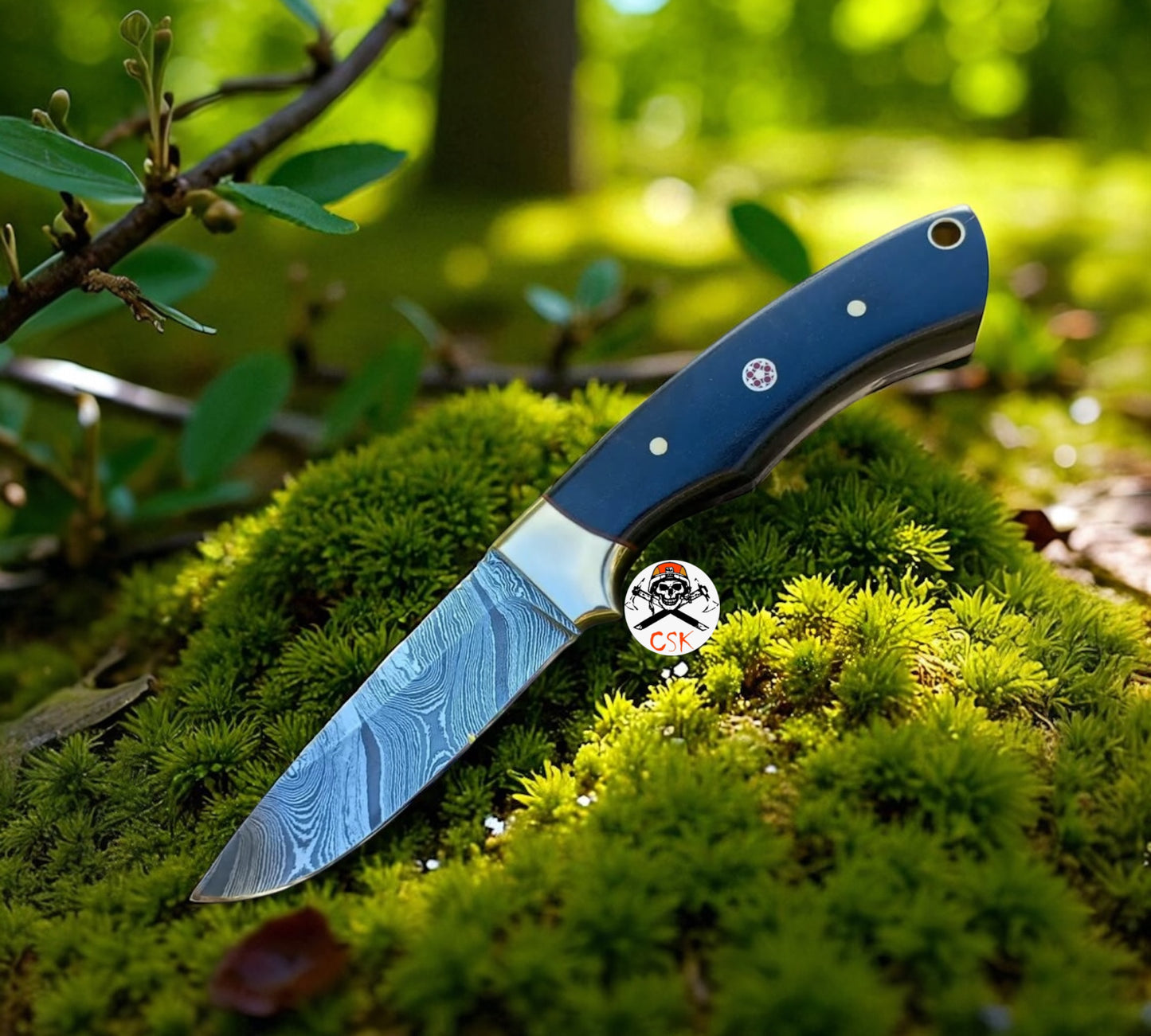 OUTDOOR HUNTING KNIFE 8.5" DAMASCUS BLADE & HORN HANDLE