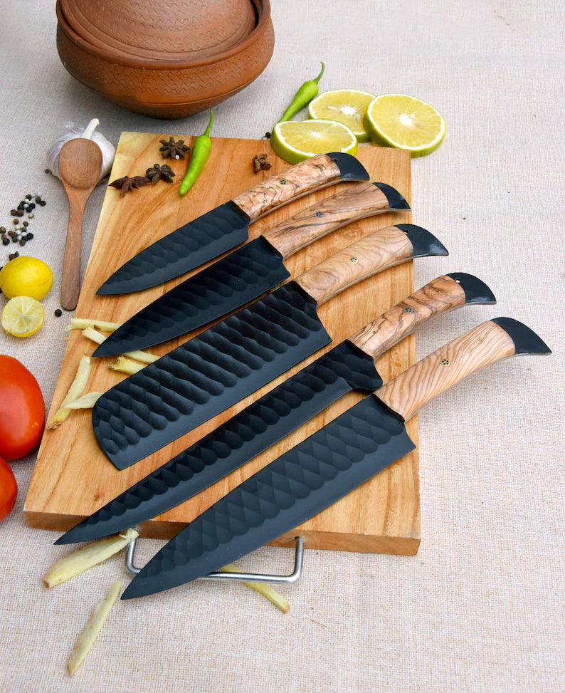 Handmade D2 Steel Chef Knife Set 5pcs Gift for Her Gift for Him Kitchen knife Christmas gift Camping knife Gift for him Groomsmen gift