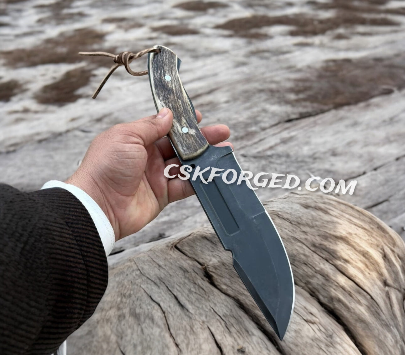 D2 Steel Hunting & Survival Knife Antler Horn Handle