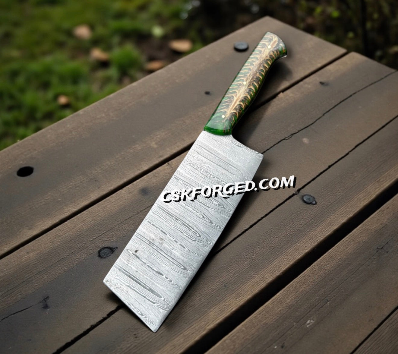 Damascus Steel Kitchen Knife Set – Handmade 5-Piece Chef Knives with Epoxy Pine-Cone Handle