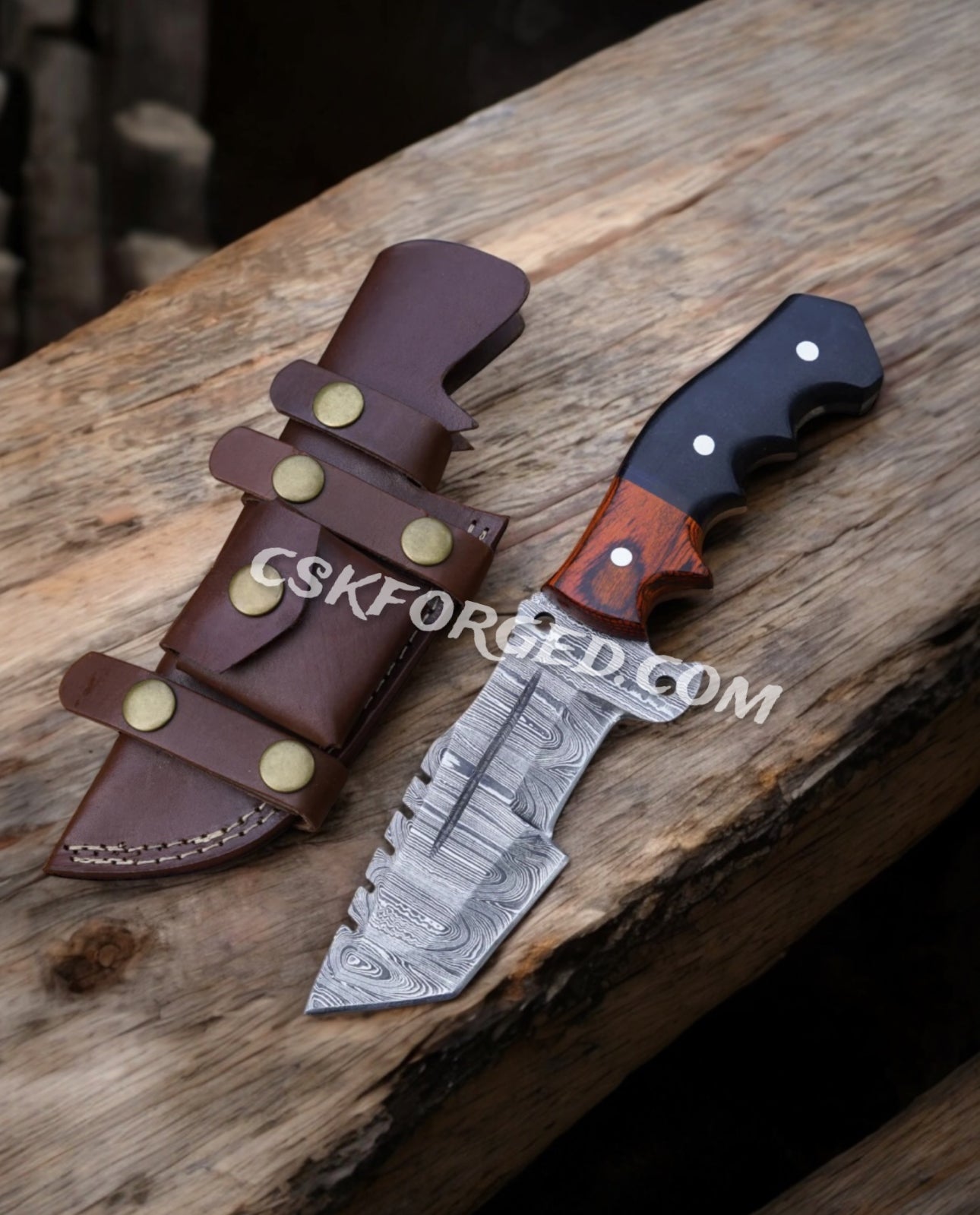 Explorer's Companion Tom Brown 10” Damascus Hunting Knife With Resin & Wood Handle