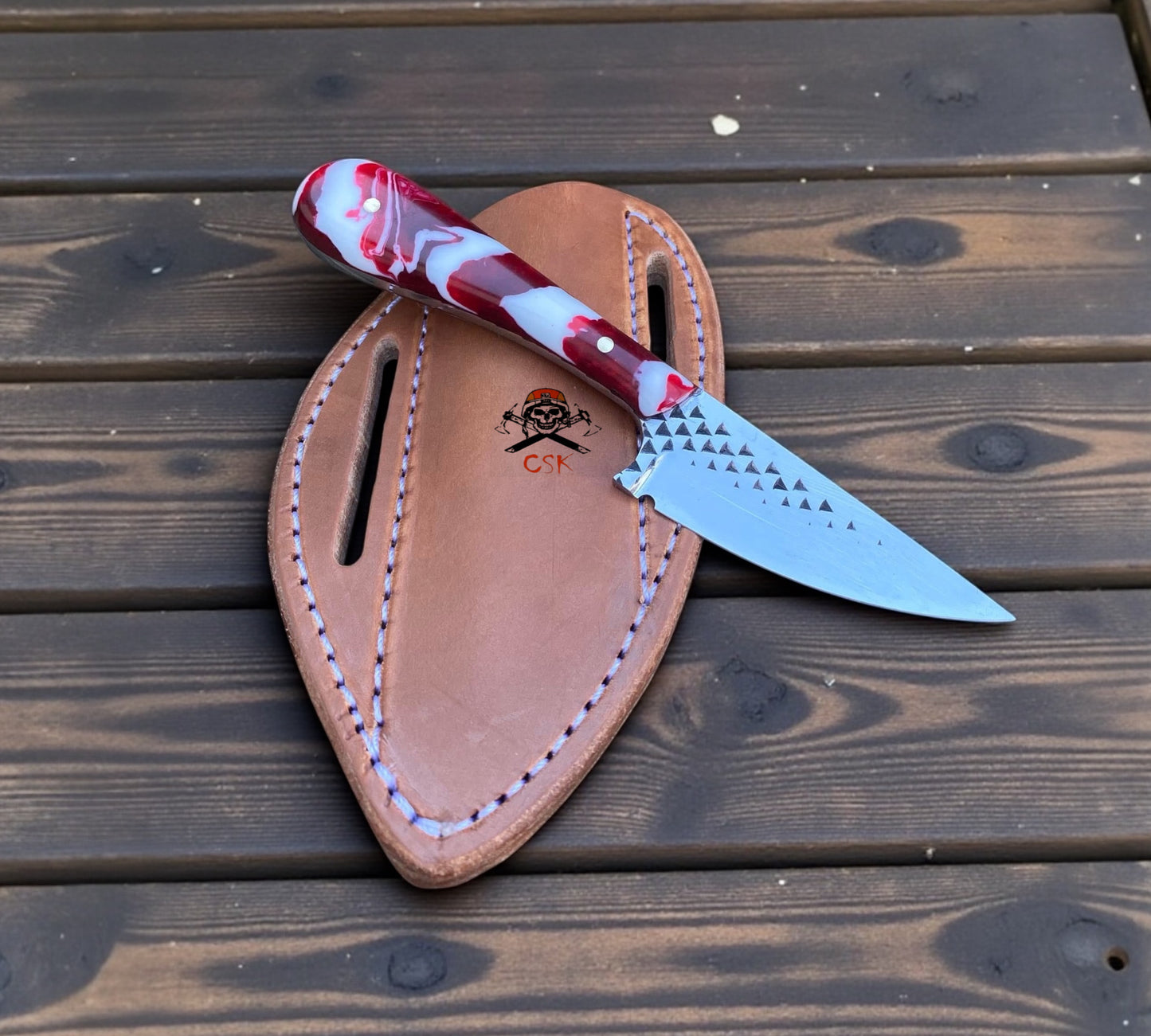 Western Buckaroo Belt Knife – 3.5” Rasp Tool Steel Blade with Epoxy Resin Handle & Pancake Leather Pouch