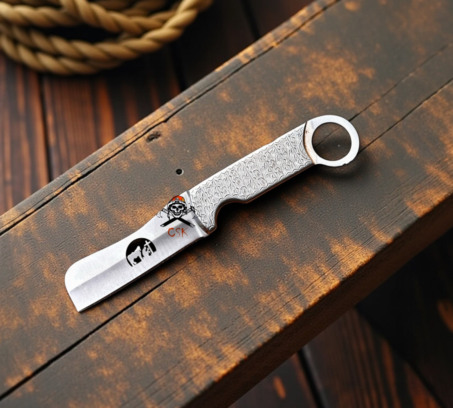 Finger Hole Bull Cutter Knife - 3.5” Blade With Unique Wire Cut
