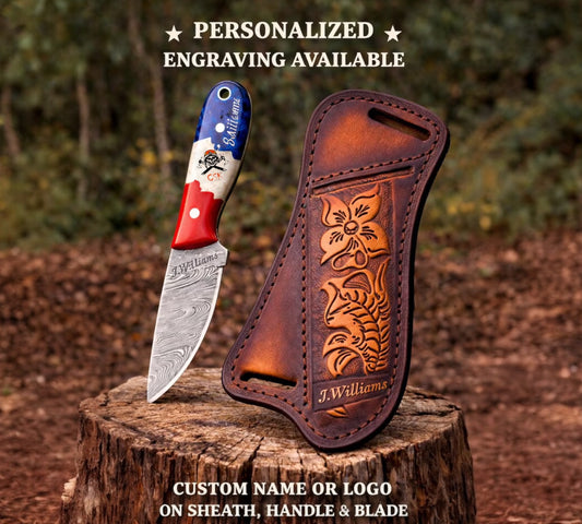 Texas Buckaroo Knife – 3” Damascus Ranch Blade With Pancake Sheath