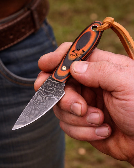 Cowhand Buckaroo Knife – 3” Damascus Steel Blade Micarta Handle Belt Sheath