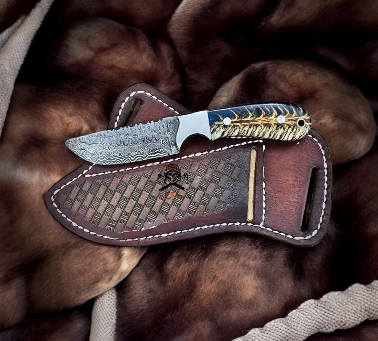 Cross Draw Knife With Sheath -7.25" Handmade Damascus Steel