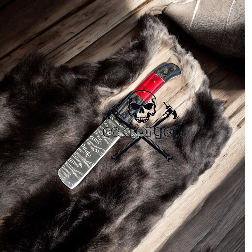 Damascus Bull Cutter Knife with Exotic Wood Handle & Sheath