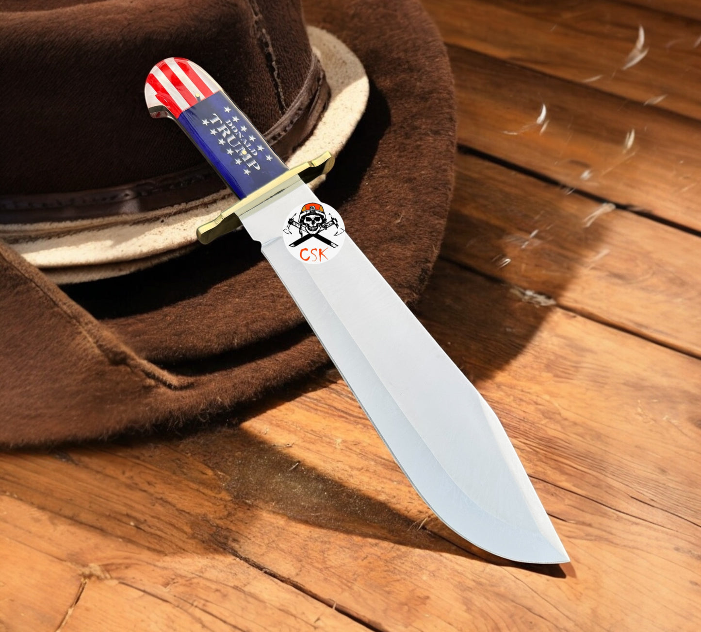 Trump Handle Knife And Sheath - Stainless Steel Blade,Brass Guard - Length 16”