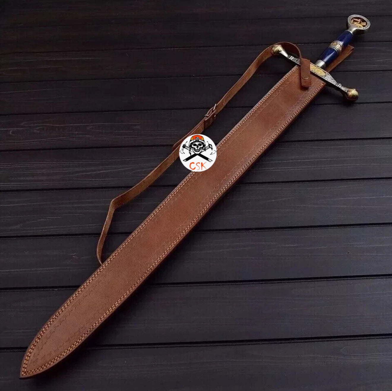 Imperial Griffin Damascus Sword – Royal Blue Handle | Hand-Forged Fantasy Blade