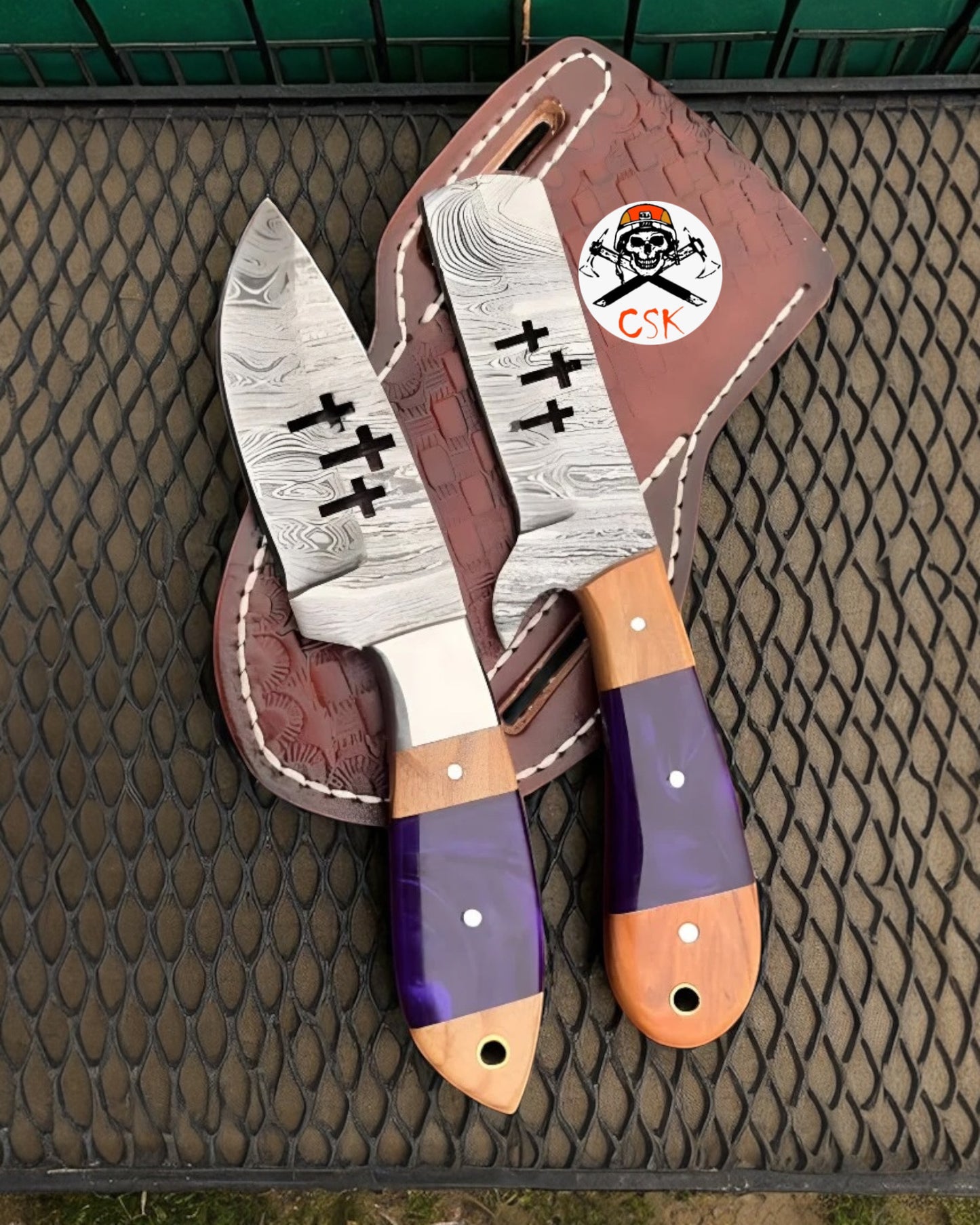 Cross-Cut Blades Cowboy Set with Purple Resin & Wood Handle