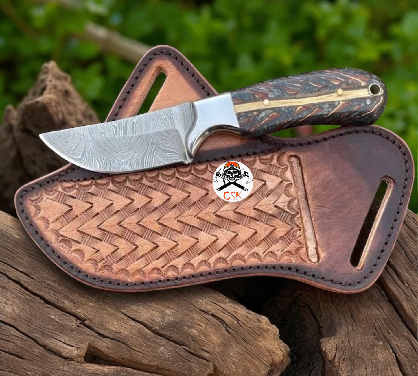 COWBOY WESTERN KNIFE SHEATH - DAMASCUS & CONEBACK HANDLE