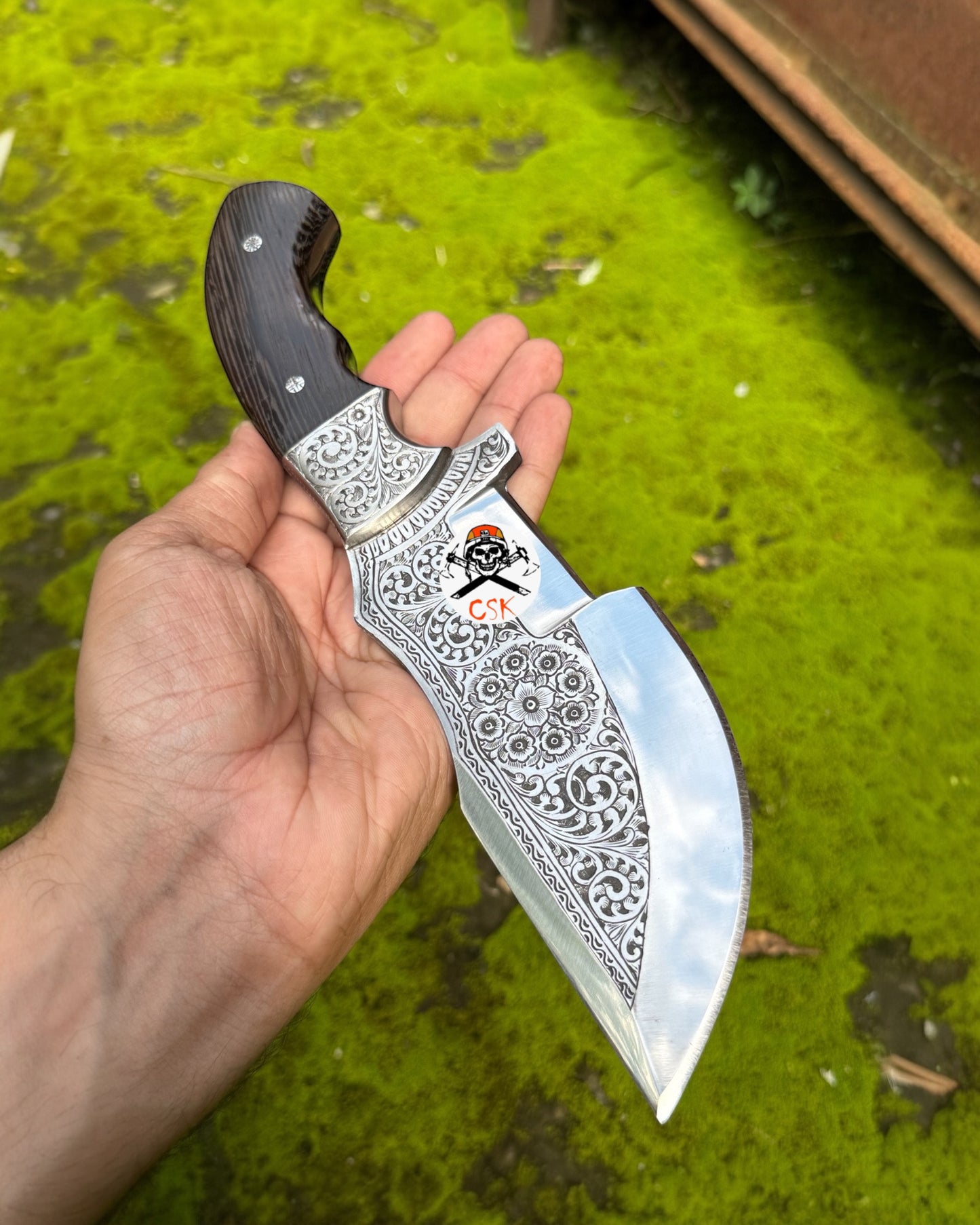 Hand Engraved Knife | Full Tang D2 Steel Blade