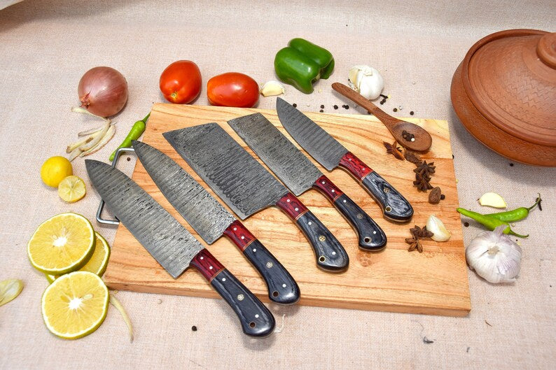 Handmade Damascus Chef Knife Set 5pcs Gift for Her Gift for Him Kitchen knife Christmas gift Camping knife Gift for him Groomsmen gift
