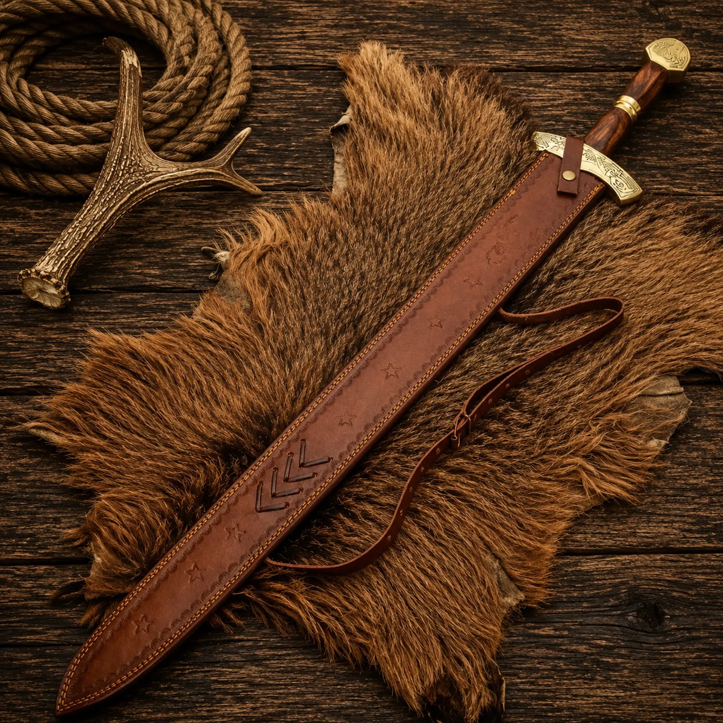 Collectible Viking long sword with genuine leather sheath.