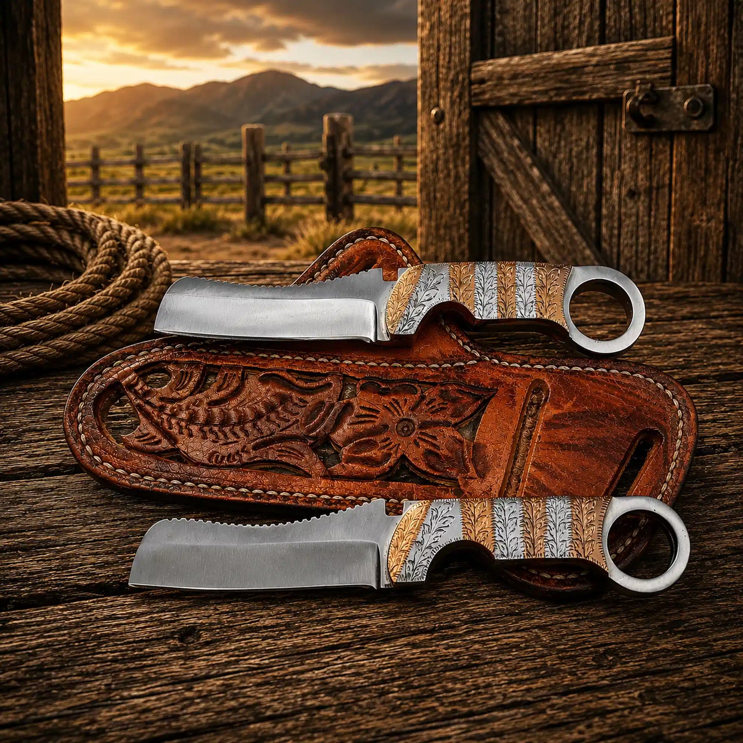 Ring tail ranch knife hand engraved on both sides