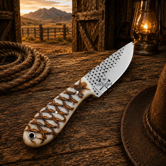 Rugged rasp file fixed blade knife with handcrafted handle