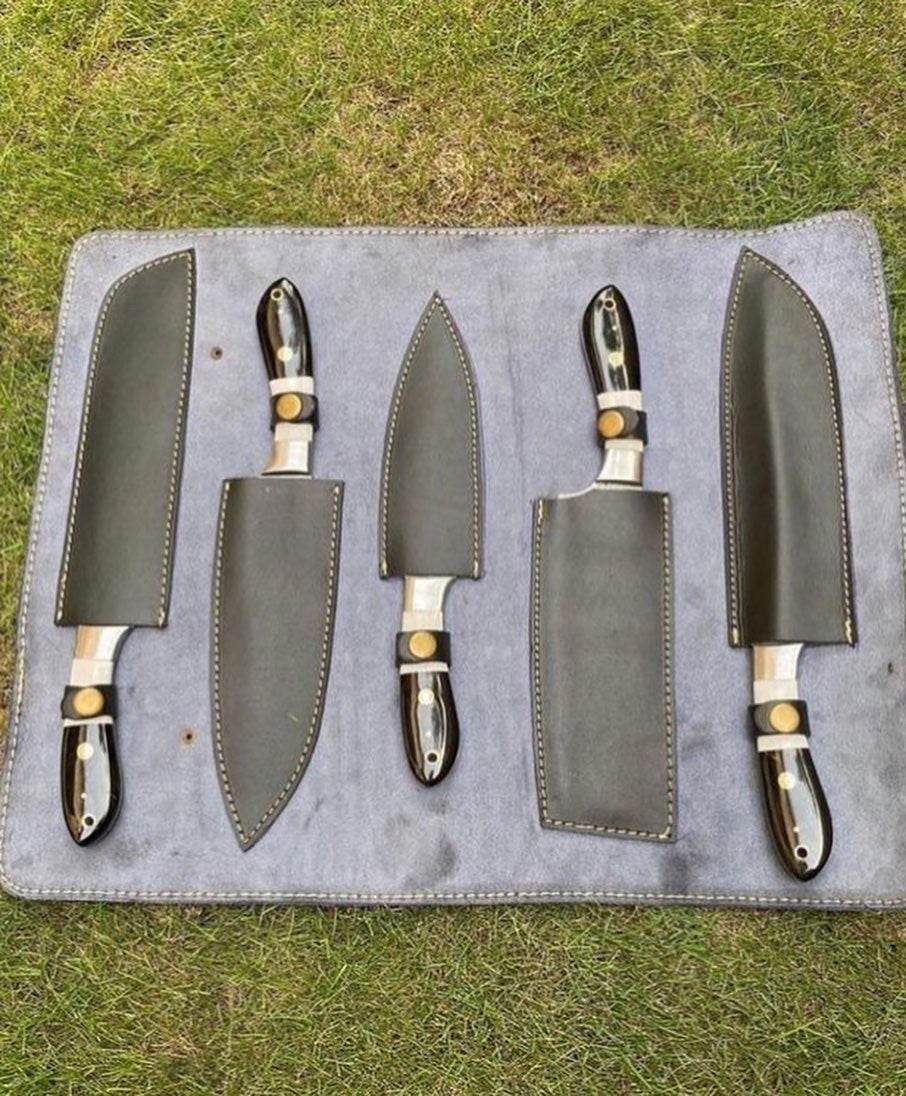 Handmade Damascus steel kitchen chef knives set