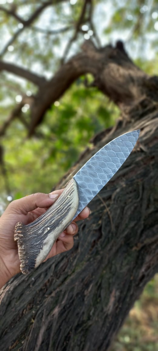 Handmade Stone Texture Hand Forged 1095 High Carbon Steel Knife