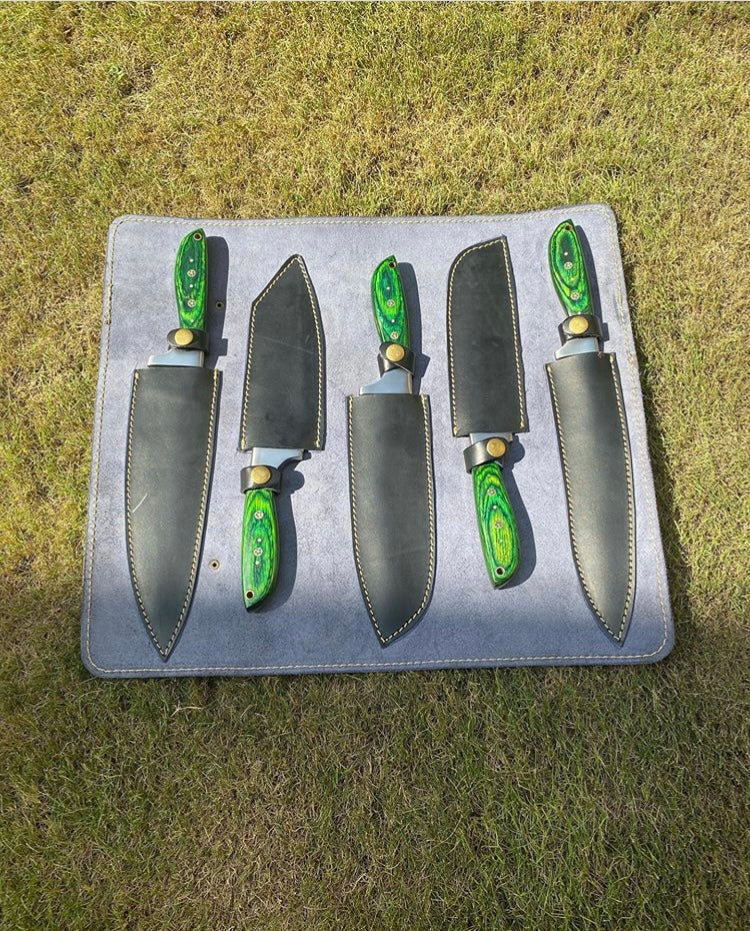 Handmade Damascus steel kitchen chef knives set