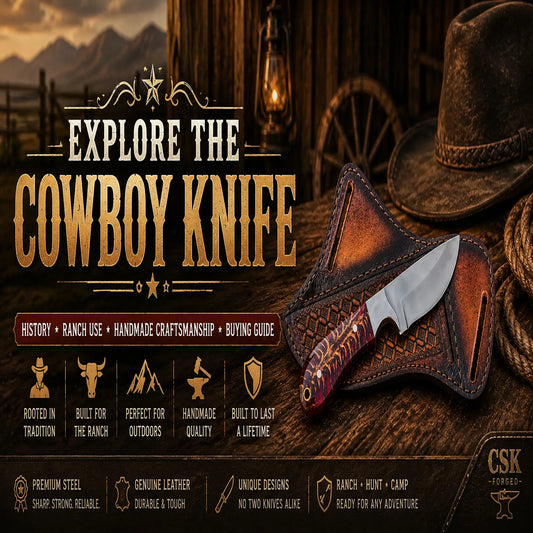 Handmade cowboy knife with leather sheath