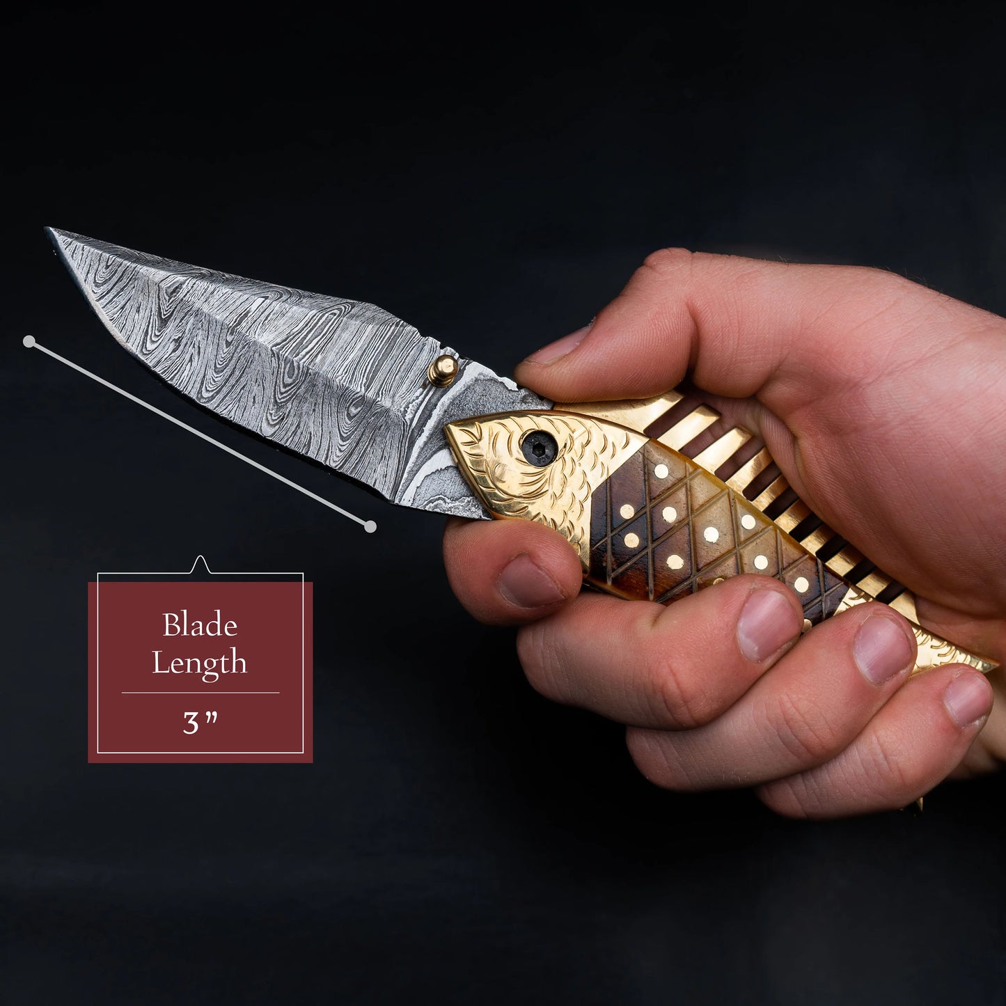 Fish Folding Pocket Knife 7" Damascus Steel Pocket Knife