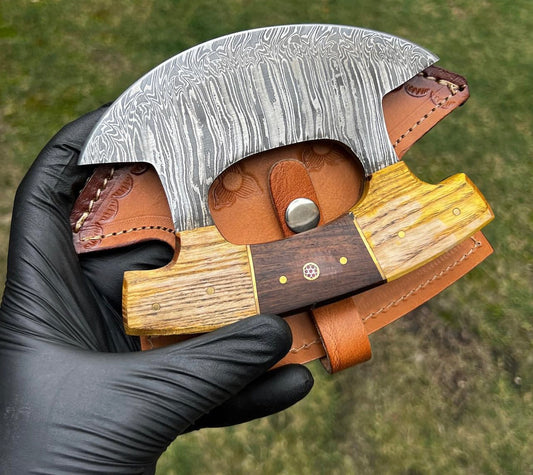 Unique Custom Made Damascus Ulu Knife