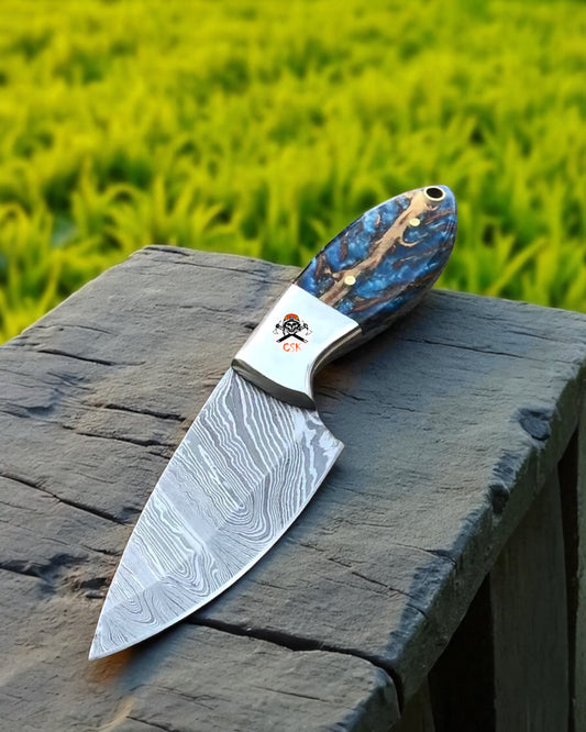 Pinecone Resin Damascus Steel Knife Handmade Collector’s Blade