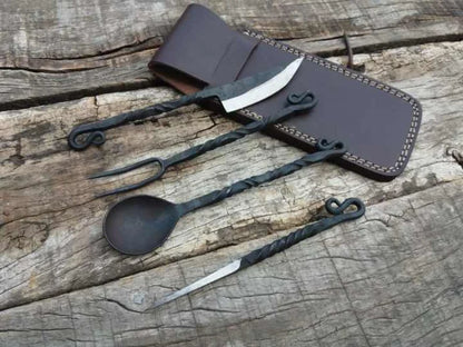 Hand forged antique medieval cutlery set