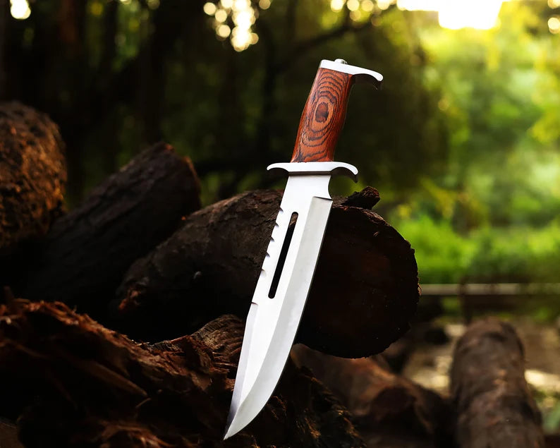 Handmade Stainless Steel blade Rambo Knife With Pakka Wood handle, Steel Guard & Pommel