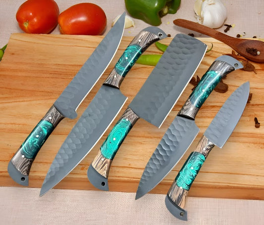 Handmade D2 Steel Chef Knife Set 5pcs Gift for Her Gift for Him Kitchen knife  Christmas gift Camping knife Gift for him Groomsmen gift