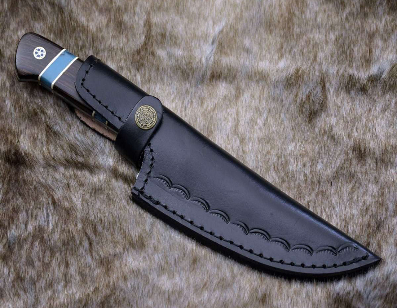 Crystal Damascus Chef's Knife with Exotic Wenge Wood & Turquoise Handle