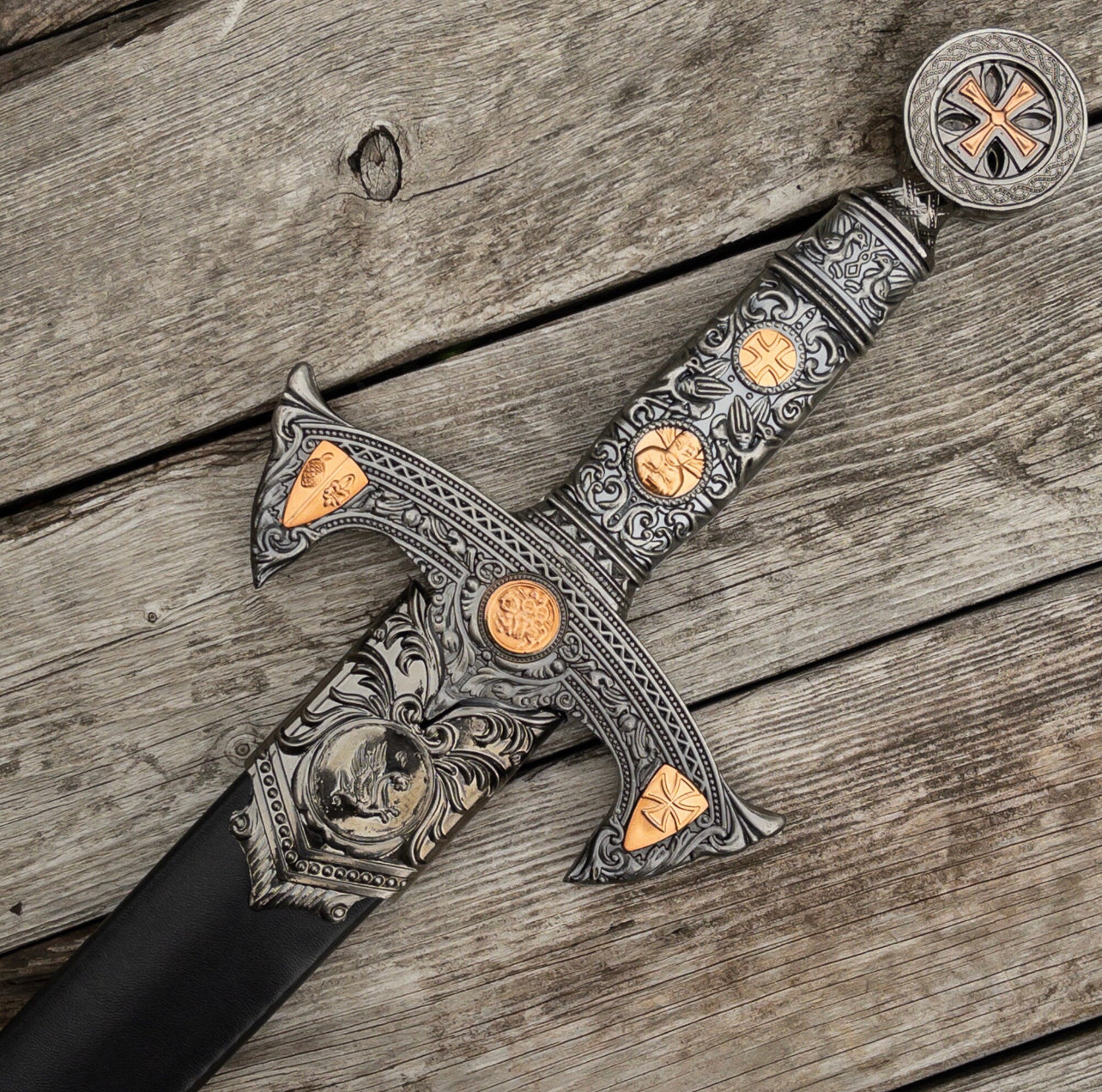 Knights Templar Crusader Decorative Sword - Medieval Inspired Stainless Steel Collectible Replica Display Sword with Scabbard