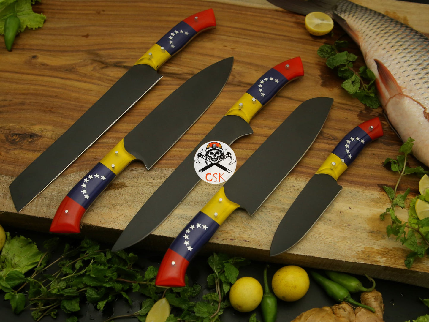 Black Powdered Venezuela Flag Handle Knives