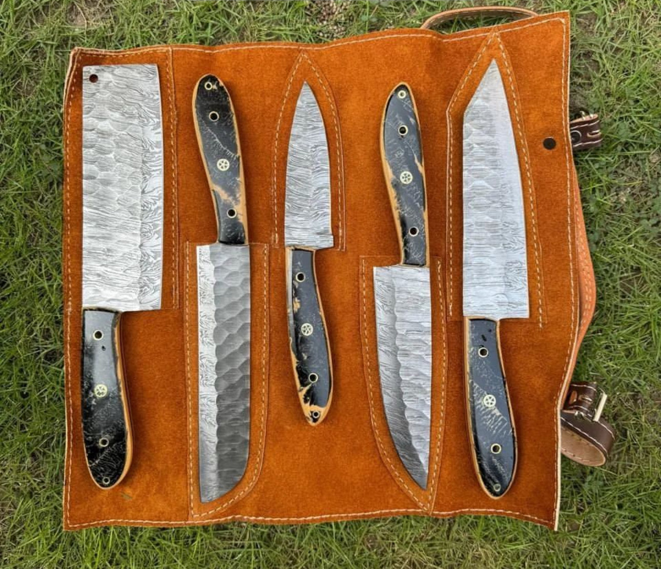 Exquisite 5-Piece Handmade Damascus Steel Chef's Knife Set