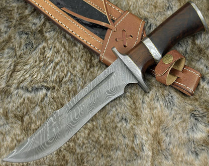 RAIDER PERSONALIZED DAMASCUS STEEL Camping KNIFE WITH EXOTIC ROSE WOOD HANDLE & SHEATH