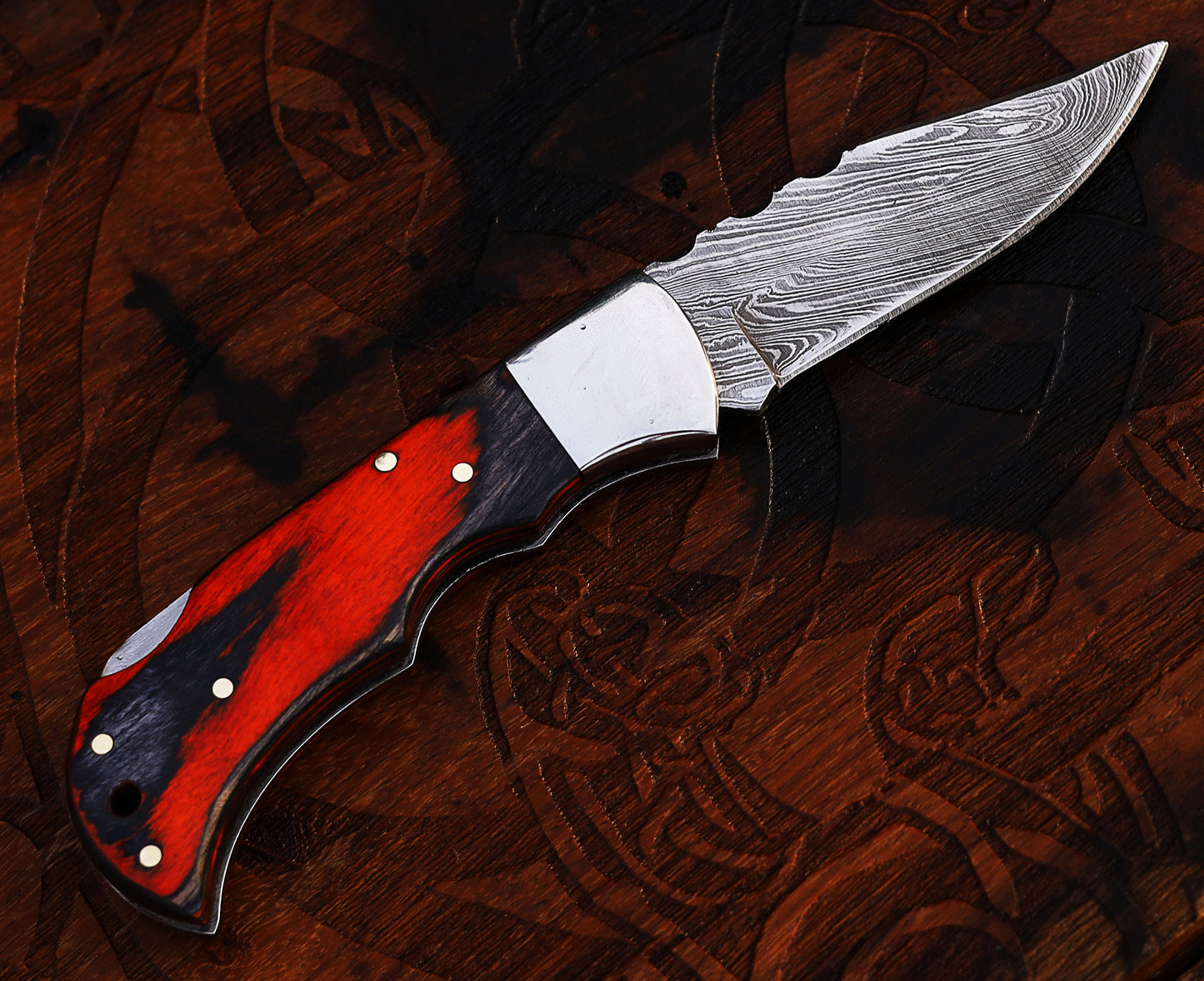 Personalized Damascus Steel Pocket Knife with Damascus Folding Knife - Custom Valentines Day Gift Knife for Husband