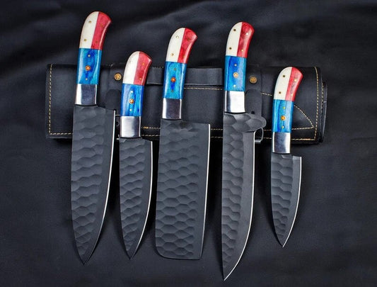 Hand Forged D2 Steel Chef Knife Set Black Powder Coated - 5-Piece Kitchen & BBQ Knives, Gifts for Him and Her, Perfect Set Of Chef Knives