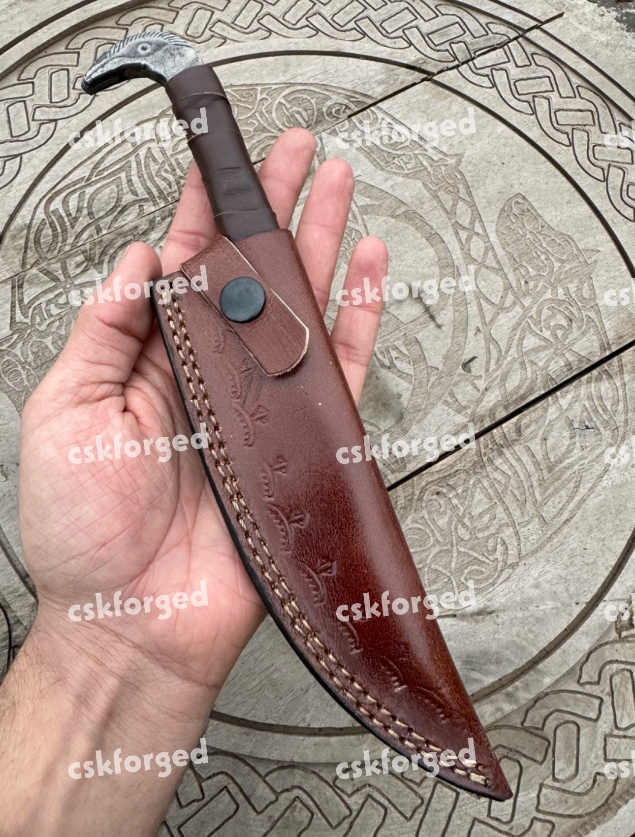 Viking Knife With Raven's Head Hilt & Leather Sheath - 5.5" Carbon Steel Sharp blade - Utility and Hunting Knife