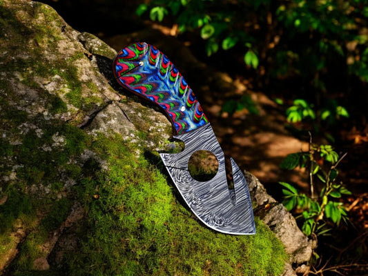 Skinning Knife – 7.25" Damascus Steel Blade with Exotic Color Wood Handle