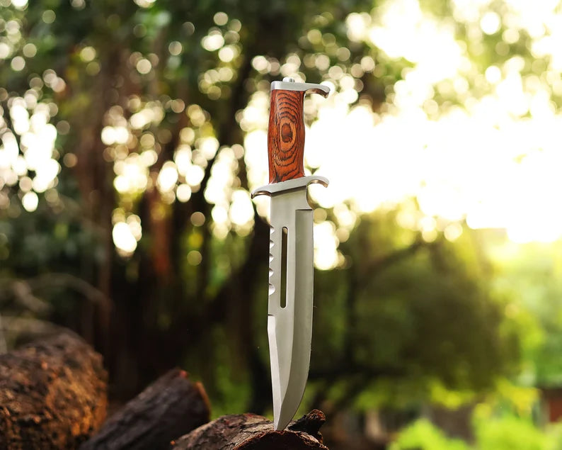 Handmade Stainless Steel blade Rambo Knife With Pakka Wood handle, Steel Guard & Pommel