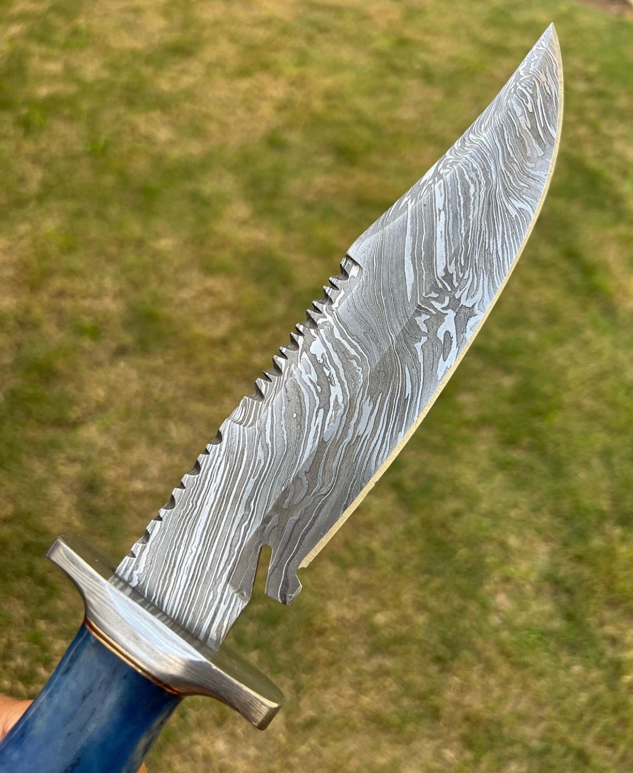 Custom Handmade Damascus Hunting Camping Knife with Stained Bone,Damascus Guard and Pommel Handle