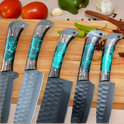 Handmade D2 Steel Chef Knife Set 5pcs Gift for Her Gift for Him Kitchen knife  Christmas gift Camping knife Gift for him Groomsmen gift