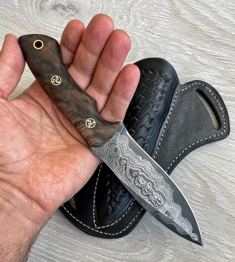 REAL DAMASCUS Hunting Knife Wenge Wood Handle - 150 Layers - Blacksmith Made - Camping Knife - Damascus Steel Knife - Survival Knife