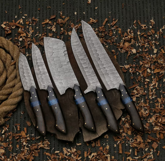 Handmade Damascus Chef Knife Set 5pcs Gift for Her Gift for Him Kitchen knife  Christmas gift Camping knife Gift for him Groomsmen gift