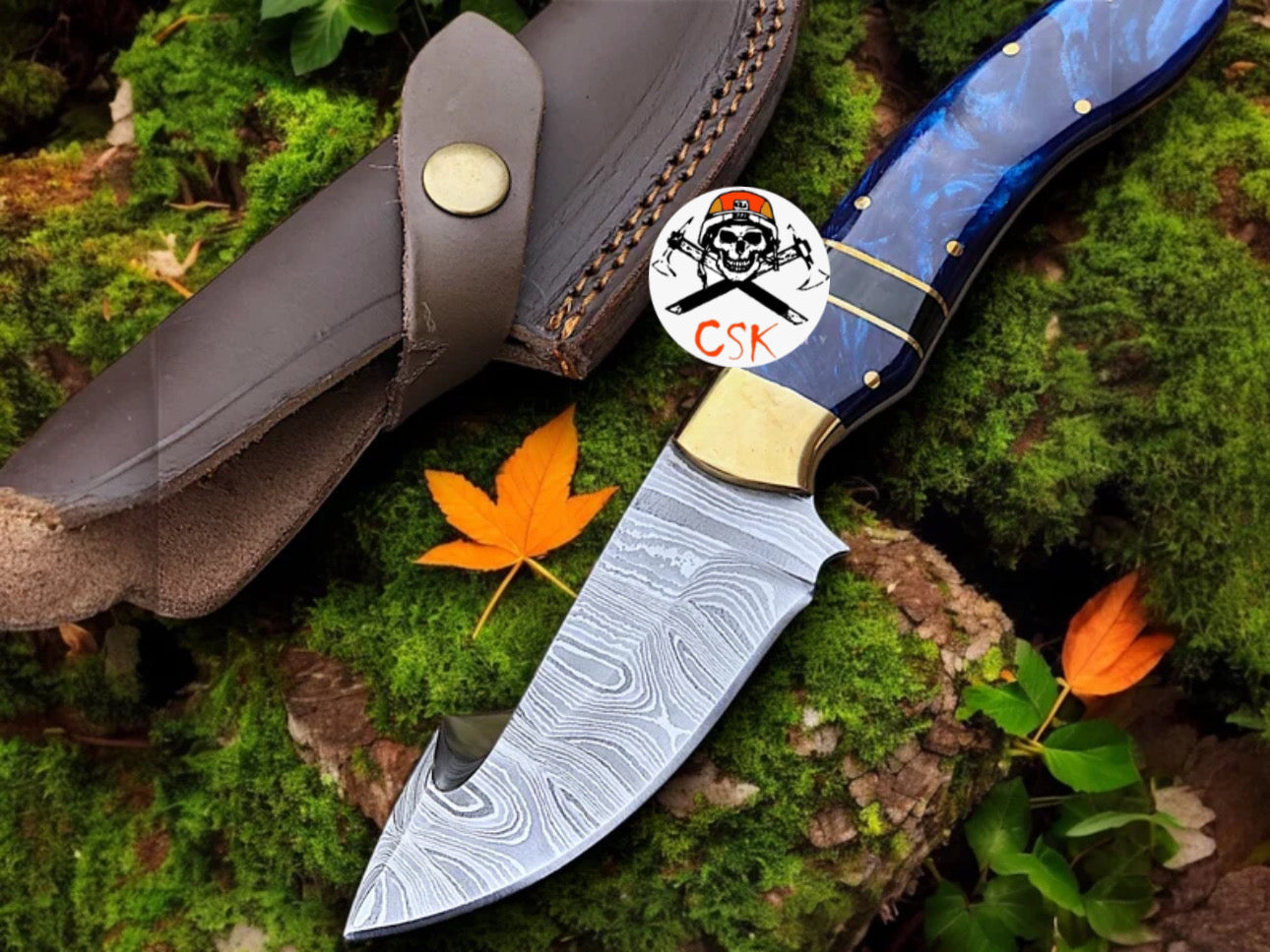 Azure Fury: Hand-Forged Damascus Hunting Knife