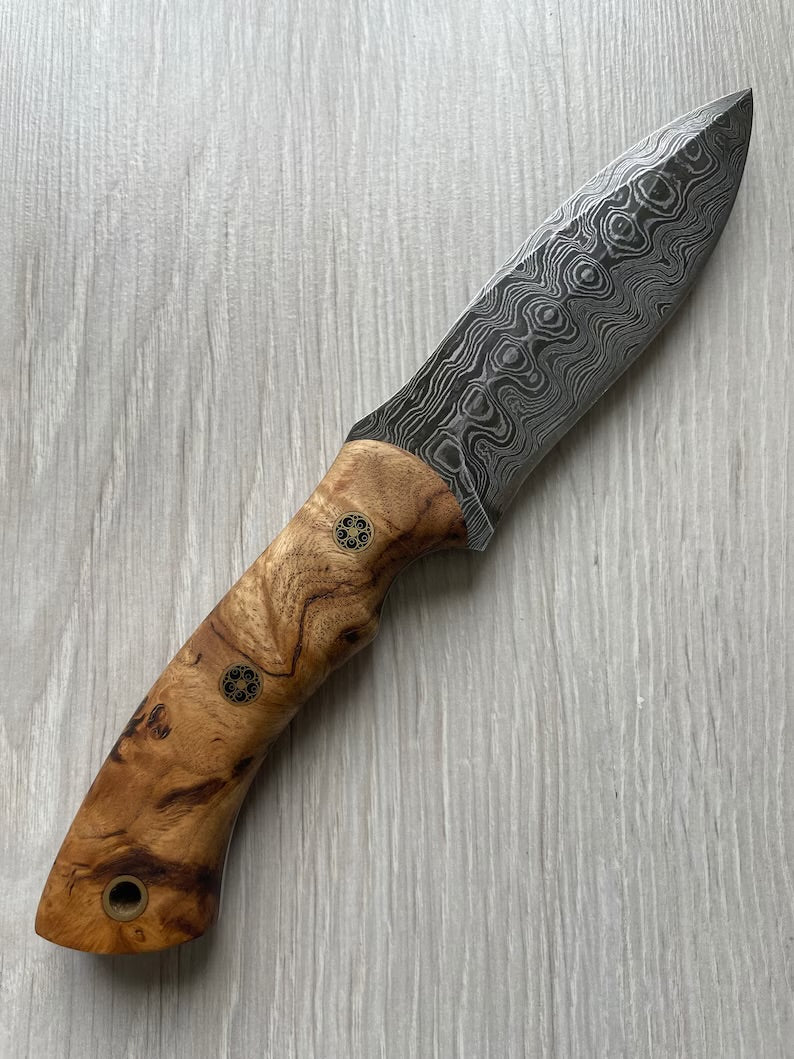 REAL DAMASCUS Hunting Knife Chestnut Handle - 150 Layers - Blacksmith Made - Camping Knife - Damascus Steel Knife - Survival Knife