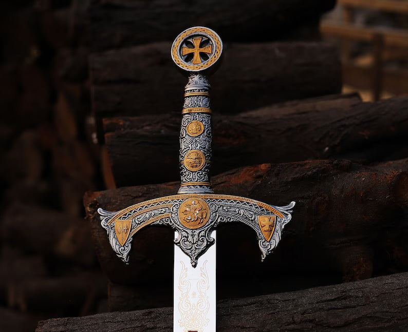 Handmade Templar Knights Sacred Holy Longsword Ornate Full Length Steel Sword| Medieval Sword With Leather Sheath