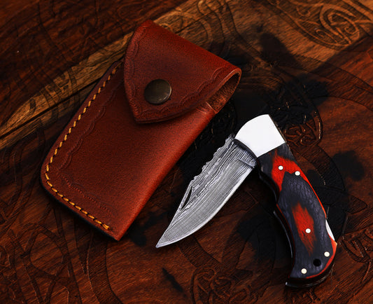 Personalized Damascus Steel Pocket Knife with Damascus Folding Knife - Custom Valentines Day Gift Knife for Husband