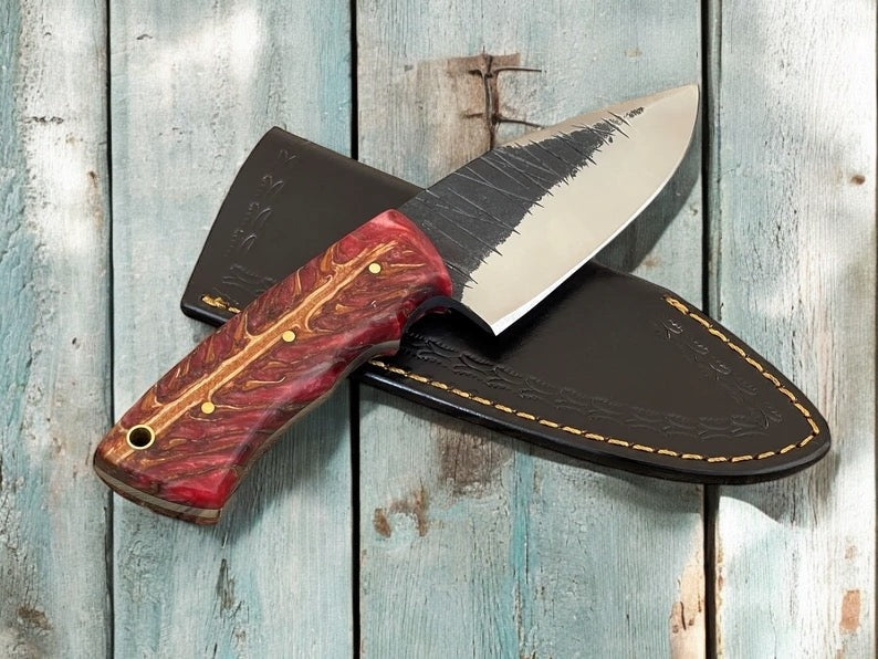 HUNTING KNIFE WITH PINE CONE HANDLE HIGH CARBON STEEL, HANDMADE FIXED BLADE KNIFE