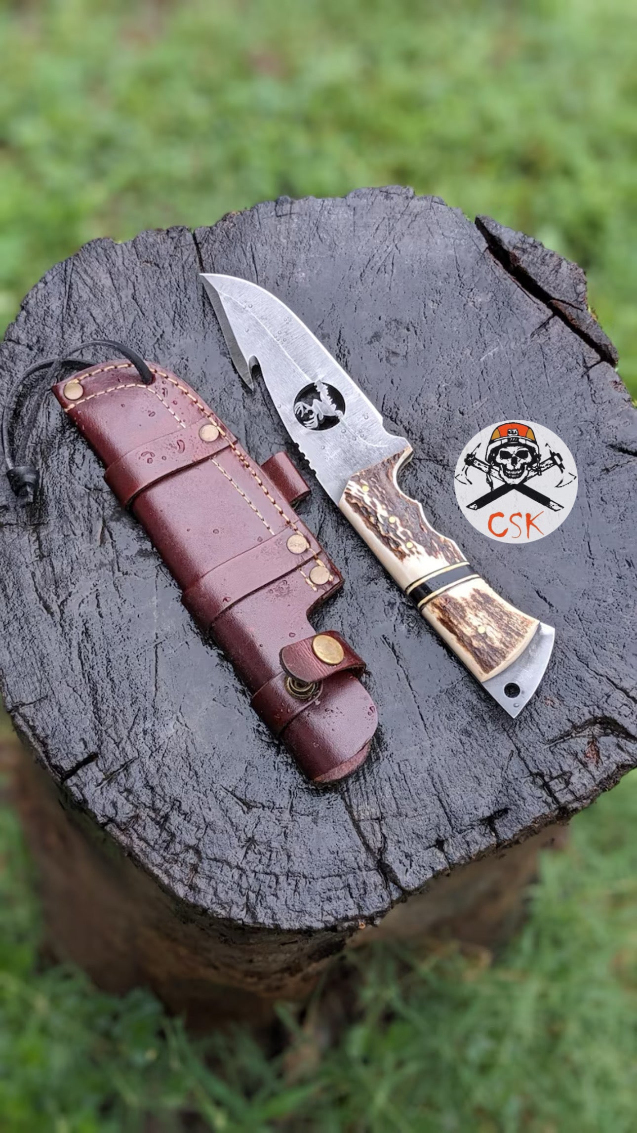 Handcrafted Carbon Steel Hunting Knife with Antler Handle – Custom Bushcraft Survival Blade